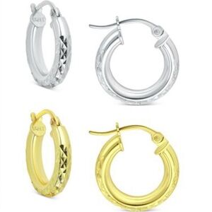 NWT Macy’s 2-Pc. Set Textured Hoop Earrings Sterling Silver & 18k Gold-Plate